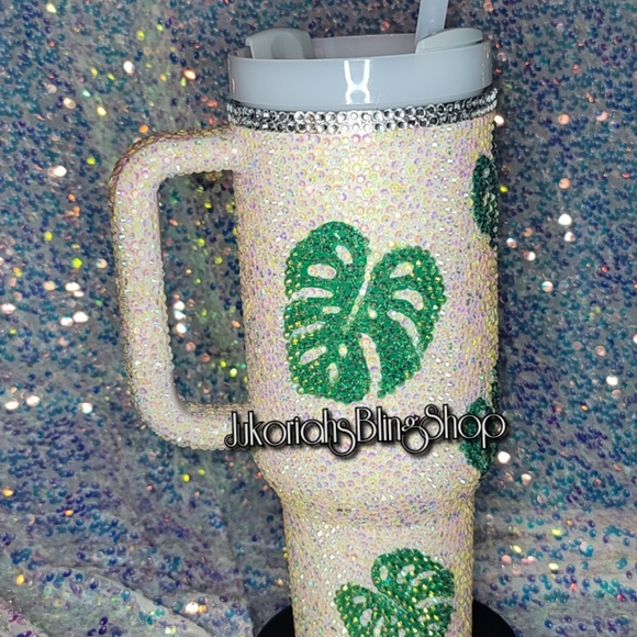 Monstera Bling Stanley Quencher Tumbler Cup 40oz Authentic - Picture 8 of 11